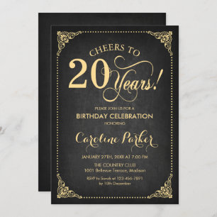 Convite 20 Birthday - Quadro Dourado