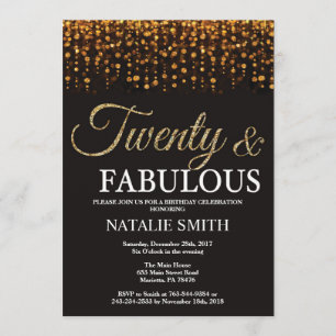 Convite 20 Birthday vinte e fabulosa e Dourada reluzente