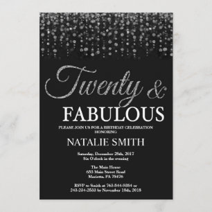 Convite 20 Birthday vinte e fabulosa relva prateada