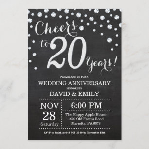 Convite 20 Casamento Aniversário Chalkboard Black Silver