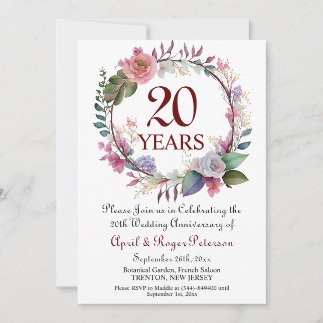 Convite 20 China Weding Anniversário Floral (Frente)
