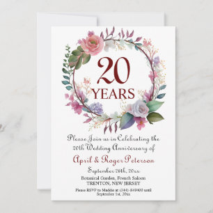 Convite 20 China Weding Anniversário Floral