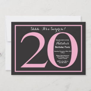 Convite 20 de aniversário surpresa Pink e Quadro Preto