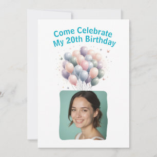 Convite 20 de Fotografia Personalizada Balões de Aniversár