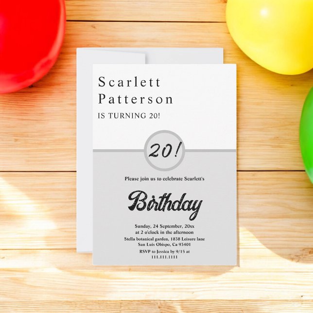 Convite 20 Elegante Preto E Branco De Cinza (Criador carregado)