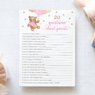 Convite 20 Perguntas Sobre os Pais Teddy Bear Card