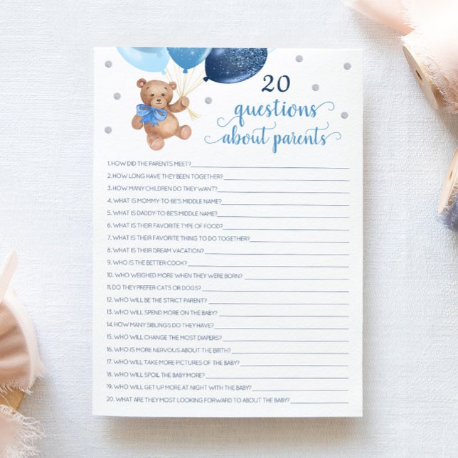 Convite 20 Perguntas Sobre os Pais Teddy Bear Card  (Criador carregado)