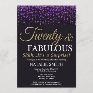 Convite 20 Surpresa Aniversário Roxo e Literatura Dourada