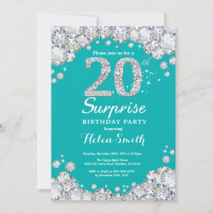 Convite 20 Surpresa: Teal de aniversário e Diamante de Pr