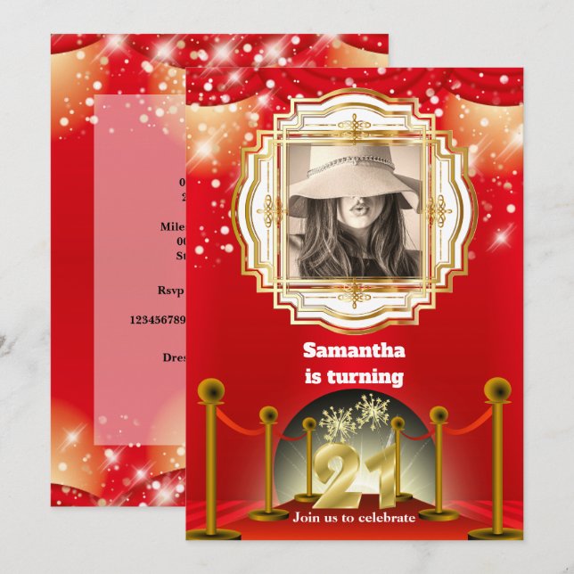 Convite 211 rua de carpete hollywood VIP gold party (Frente/Verso)