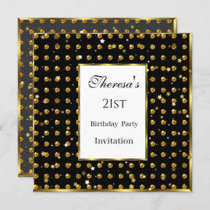 Convite 21 Bolinhas Douradas Estrelas Douradas Estrelas Ne