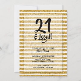 Convite 21 e Dia de Aniversário da Glitter Dourada Legal