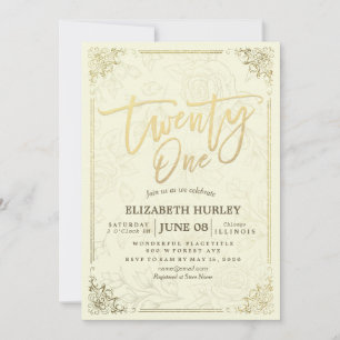 Convite 21 Estrutura Floral Dourada de Script Elegante de