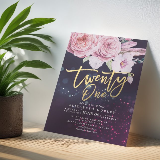 Convite 21 Festa de aniversário Aquarela Penas de Flores d (Criador carregado)