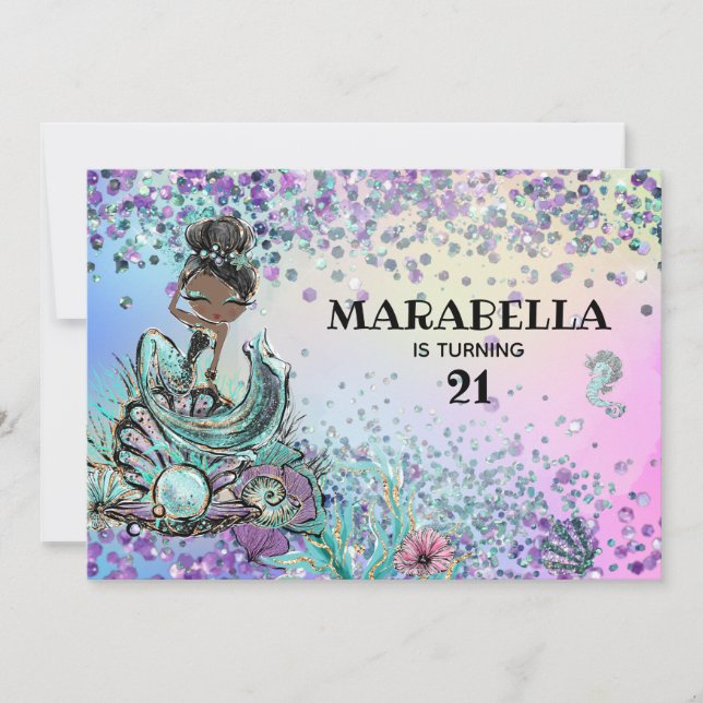 Convite *~* 21 Festa de aniversário de Sereia do Arco-Íris (Frente)