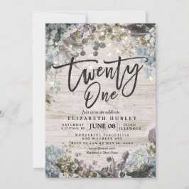 Convite 21 Festa de aniversário Palha Floral Luz Madeira R