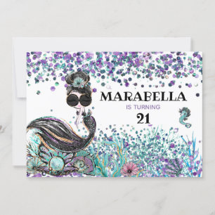 Convite *~* 21 Festa de Glam Sereia Luxe Sob Aniversário 
