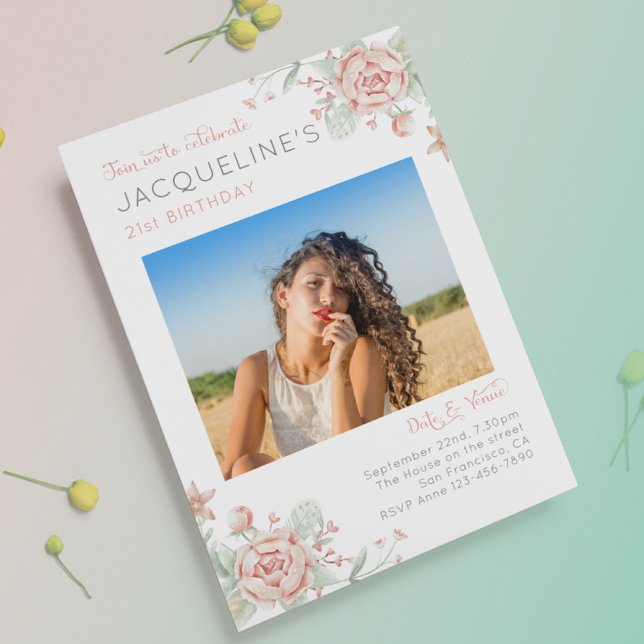 Convite 21 Foto aniversário de 21 anos feminina (Criador carregado)