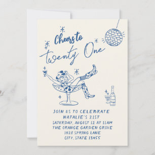 Convite 21 ruas Blue Drawn Cowgirl Coastal Photo Difusão A