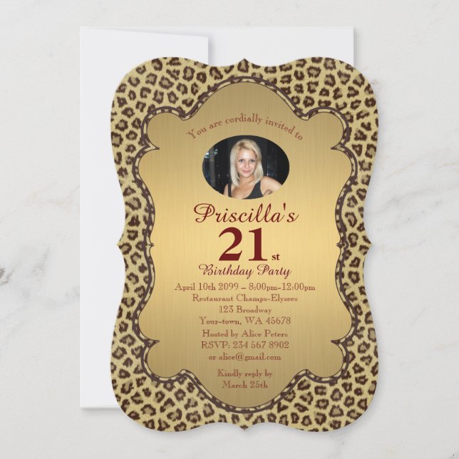 Convite 21 ruas, Festa de aniversário 21 ruas, Cheetah, fo (Frente)