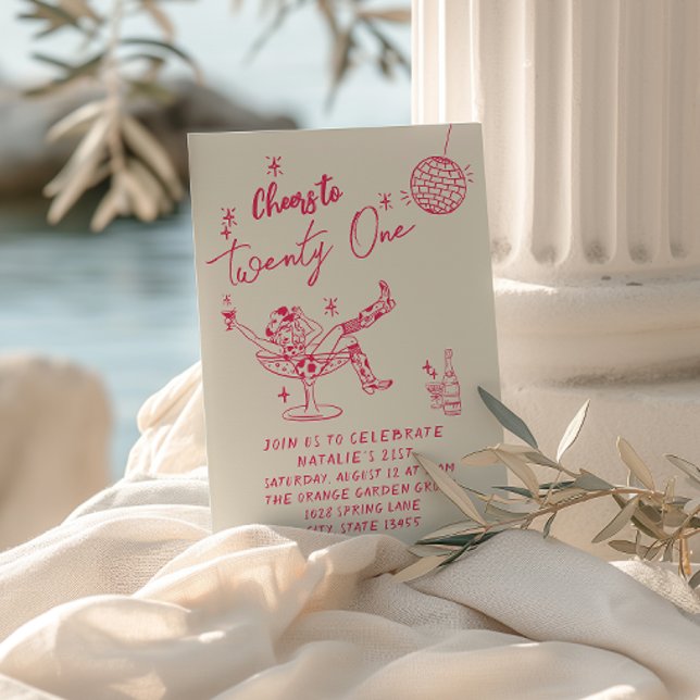 Convite 21 ruas Rosa Desenhada Mão-de-Vaca Brincadeira Cos (Criador carregado)