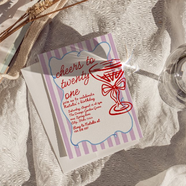 Convite 21 ruas Vermelhas Desenhadas Mão Champanhe Diversã (Criador carregado)