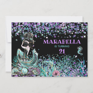 Convite *~* 21 Sereia GLAM LUXE debaixo do Mar Aniversári