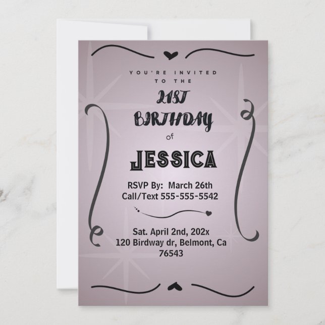 Convite 21 st Birthday Personalized Digital (Frente)