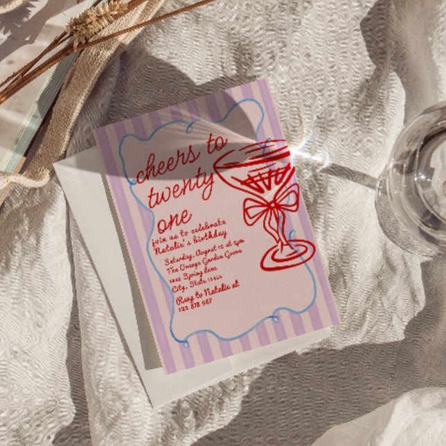 Convite 21rua Vermelho Cor-de-rosa Vidro de Champanhe Dese (Criador carregado)