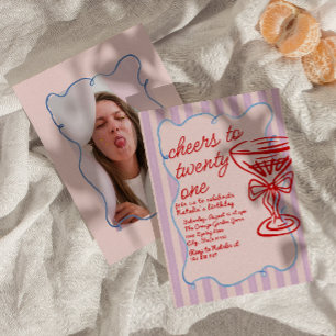 Convite 21ruas de Champanhe Vermelho Rosa Desenhado Mão Fo