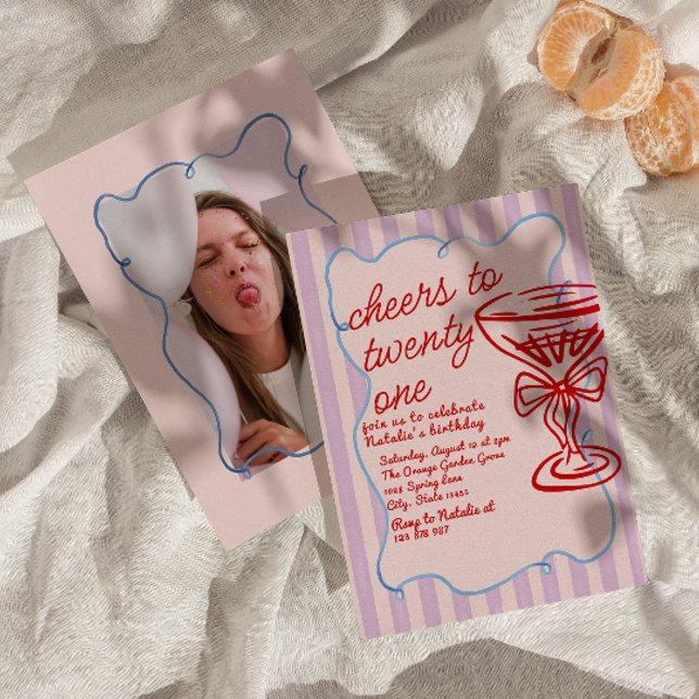 Convite 21ruas de Champanhe Vermelho Rosa Desenhado Mão Fo (Criador carregado)