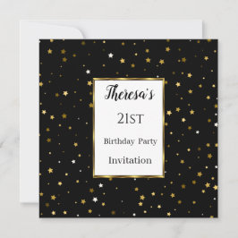 Convite 21ruas Douradas Estrelas Festas de aniversário
