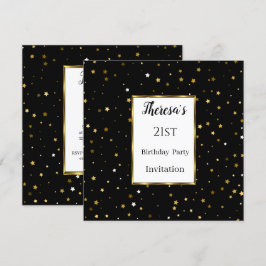 Convite 21ruas Douradas Estrelas Festas de aniversário