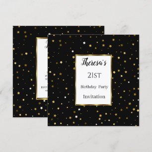 Convite 21ruas Douradas Estrelas Festas de aniversário