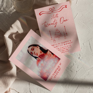 Convite 21ruas Rosa Vermelho Bolo Alô Vinte e Uma Foto Ani