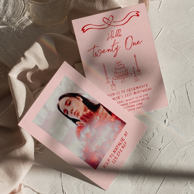 Convite 21ruas Rosa Vermelho Bolo Alô Vinte e Uma Foto Ani (Criador carregado)