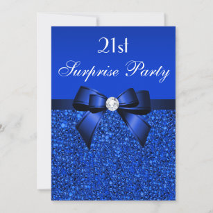 Convite 21ruas Surpresa Aniversário Royal Blue Sequins e A