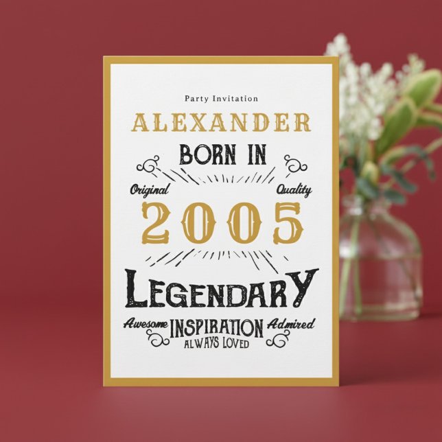 Convite 21st Birthday Born 2005 White Gold Legend (Born 2005 birthday invitation.)