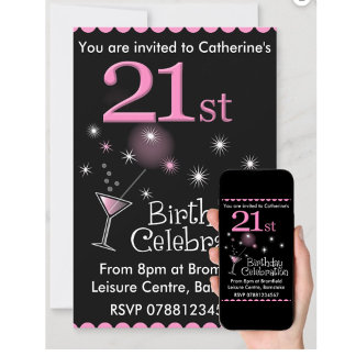Convite 21st Birthday Party Invitation - Cocktail Glass