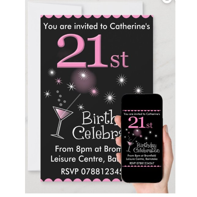 Convite 21st Birthday Party Invitation - Cocktail Glass (Criador carregado)