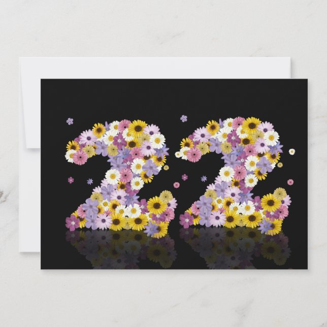 Convite 22ª Festa de aniversário, com letras floridas (Frente)