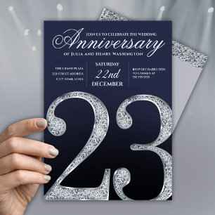 Convite 23º Aniversário Diamante Prata Azul Escuro Anos