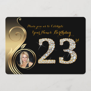 Convite 23º,Convite de Aniversário,Diamante de Número,F