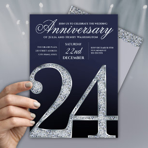 Convite 24º Aniversário Diamante Prata Anos Azul Escuro