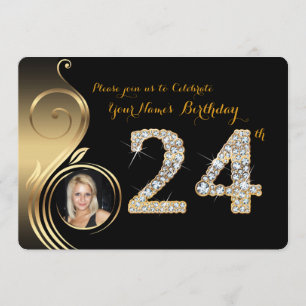 Convite 24º,Convite de aniversário,Diamante de número,Foto