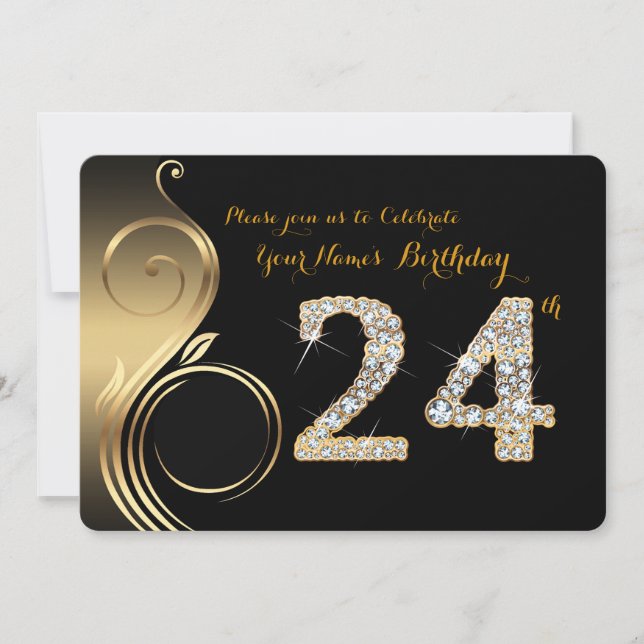 Convite 24º,Convite de aniversário,Diamante de número,Foto (Frente)