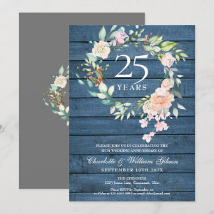 Convite 25º Aniversário de Bodas de Prata Rústico Floral e