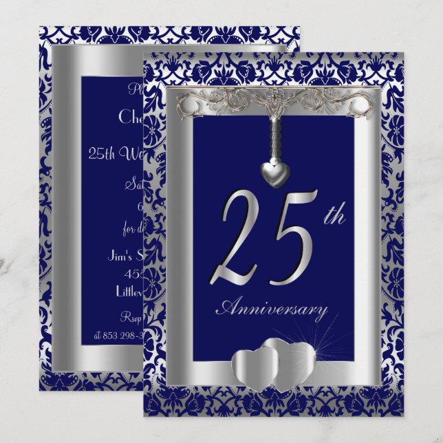 Convite 25º Aniversário de Bodas de Prata | Texto DIY (Frente/Verso)