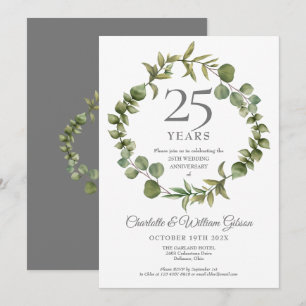 Convite 25º Aniversário de Casamento com Folhagem Floresta