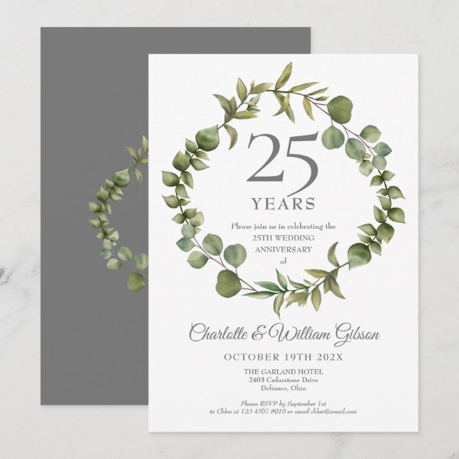 Convite 25º Aniversário de Casamento com Folhagem Floresta (Frente/Verso)